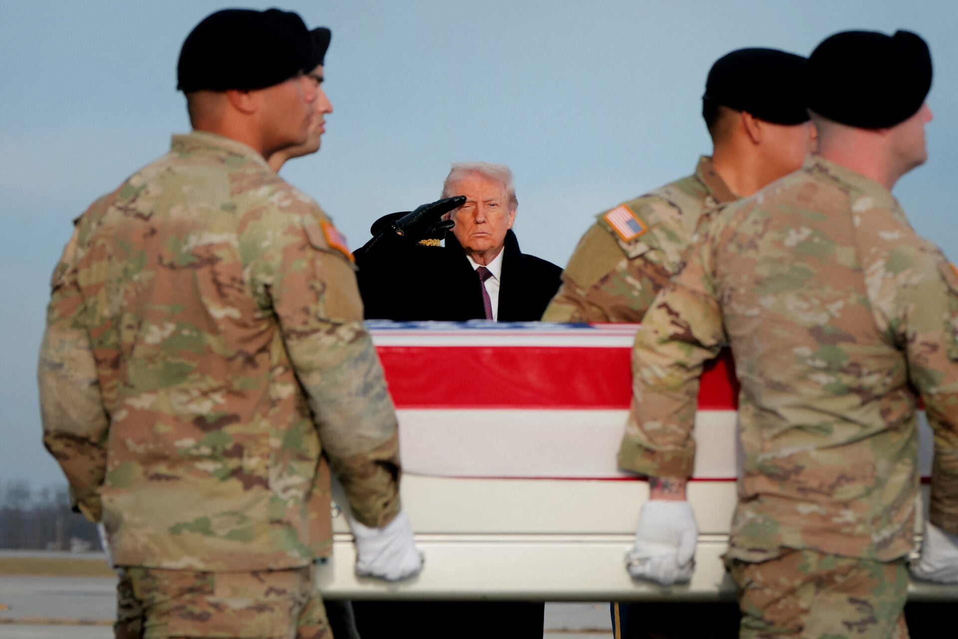 President Trump Attends Dignified Transfer At Dover Air Force Base For National Guard Members Killed In Syria